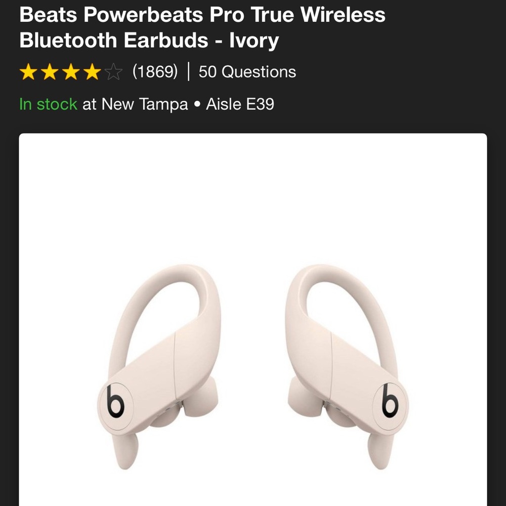 Beats PowerBeats Pro True Wireless Bluetooth Earbuds - Ivory